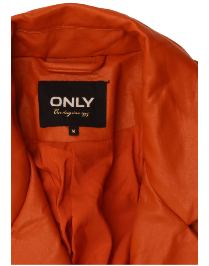 ONLY Womens Double Breasted Faux Leather Blazer Jacket UK 12 Medium Orange