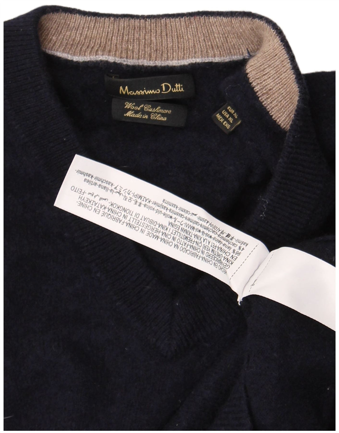 Женский джемпер с v-образным вырезом Massimo Dutti UK 18 XL, темно-синий, шерсть