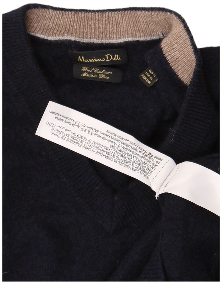 Женский джемпер с v-образным вырезом Massimo Dutti UK 18 XL, темно-синий, шерсть