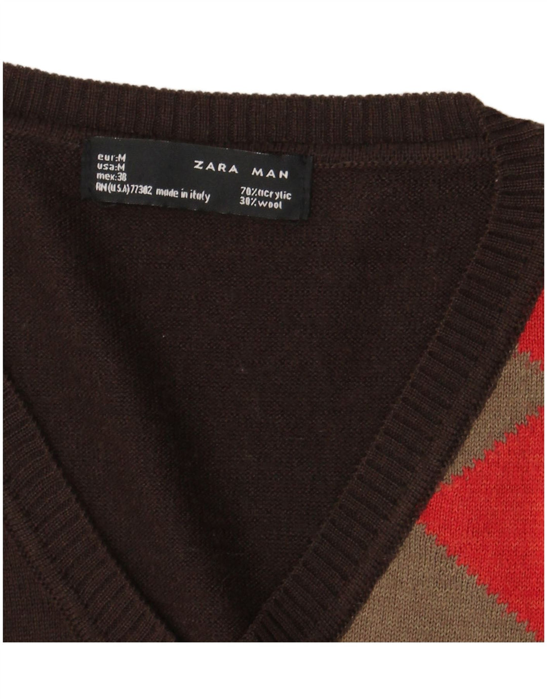 Мужской джемпер с v-образным вырезом Zara, средний коричневый аргайл/бриллиант