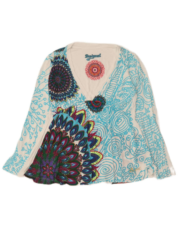 Женский топ Desigual с длинным рукавом и рисунком, UK 12, средний размер, белый цветочный узор из вискозы