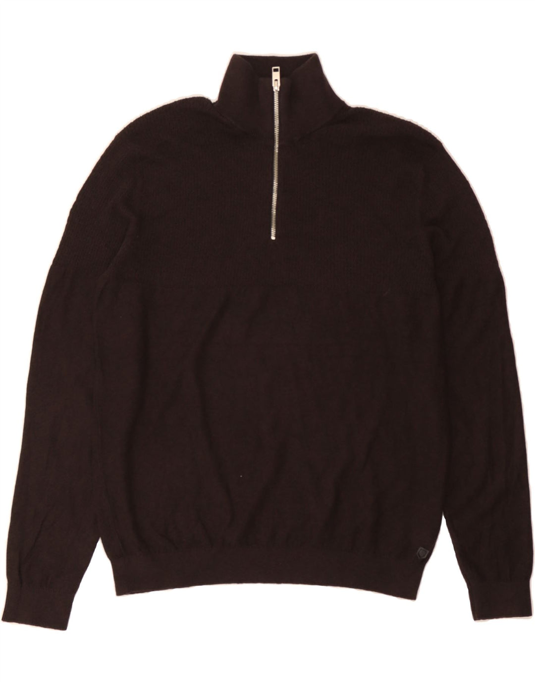 JACK & JONES Mens Zip Neck Jumper Sweater Large Brown Cotton Vintage Jack & Jones and Second-Hand Jack & Jones from Messina Hembry 