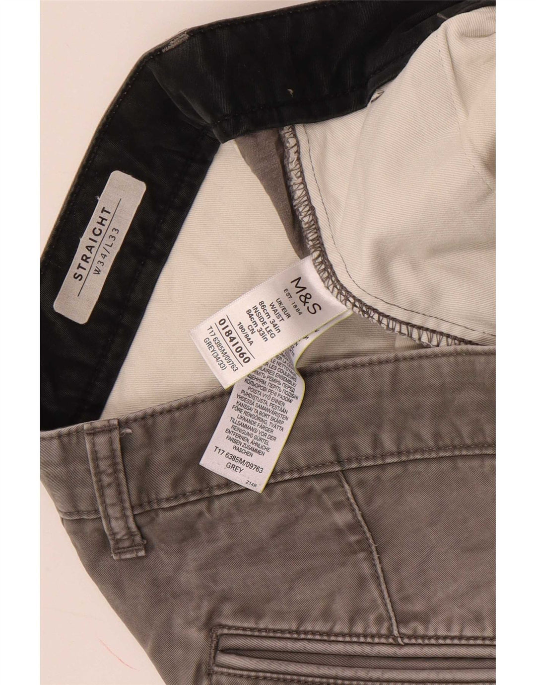 Мужские прямые брюки-чиносы Marks & Spencer W34 L33 серые, хлопковые