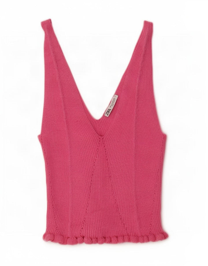 Женский вязаный укороченный топ Zara UK 12, средний розовый