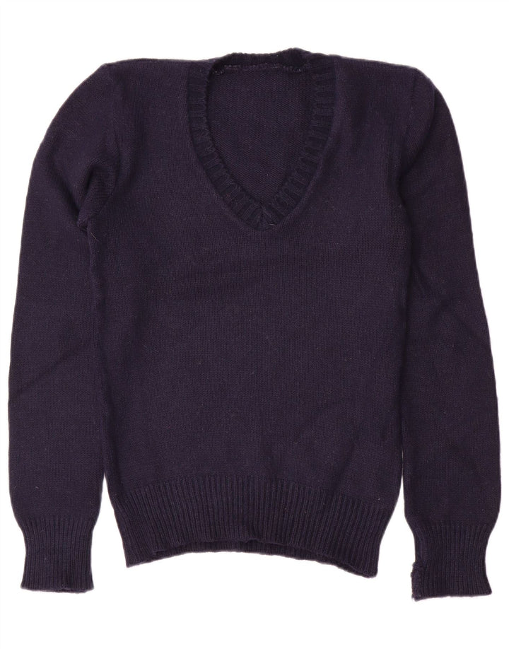 ВИНТАЖНЫЙ женский джемпер с v-образным вырезом UK 10, маленький темно-синий