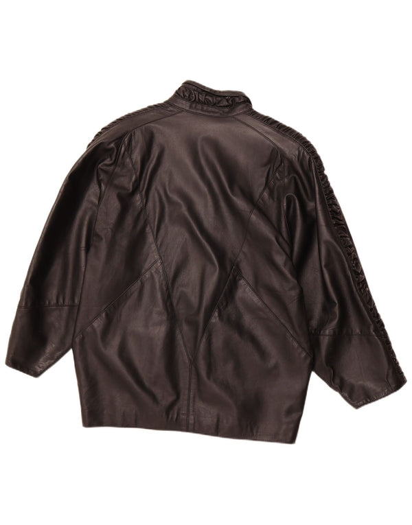 ВИНТАЖНАЯ женская двубортная кожаная куртка UK 16, большая черная кожа