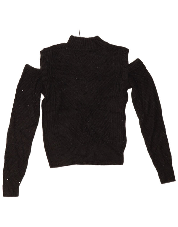 Женский джемпер с открытыми плечами DKNY с высоким воротником, Великобритания 6 XS, черный акрил