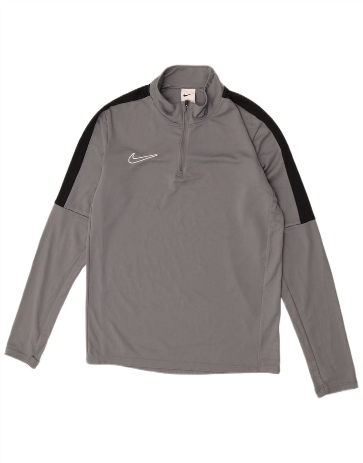 Мужской топ Nike Dri Fit с воротником на молнии и длинными рукавами, маленький серый, полиэстер с цветными блоками
