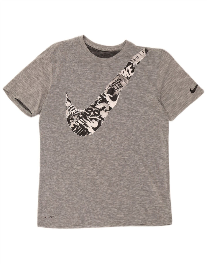 Мужская футболка Nike Dri Fit с рисунком, хлопковый топ среднего серого цвета