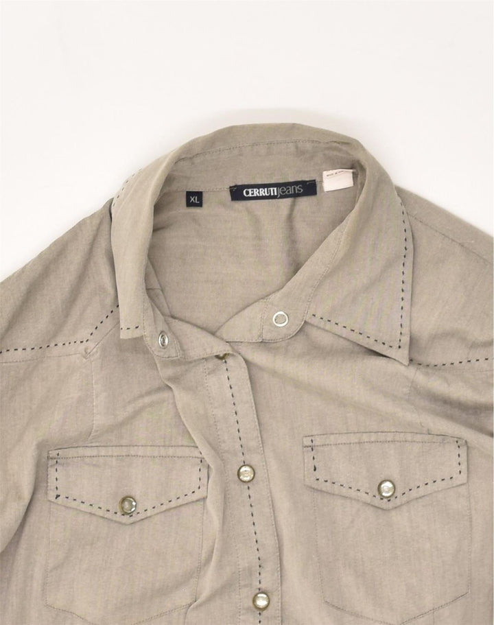 CERRUTI Womens Shirt UK 18 XL Grey Cotton | Vintage Cerruti | Thrift | Second-Hand Cerruti | Used Clothing | Messina Hembry 