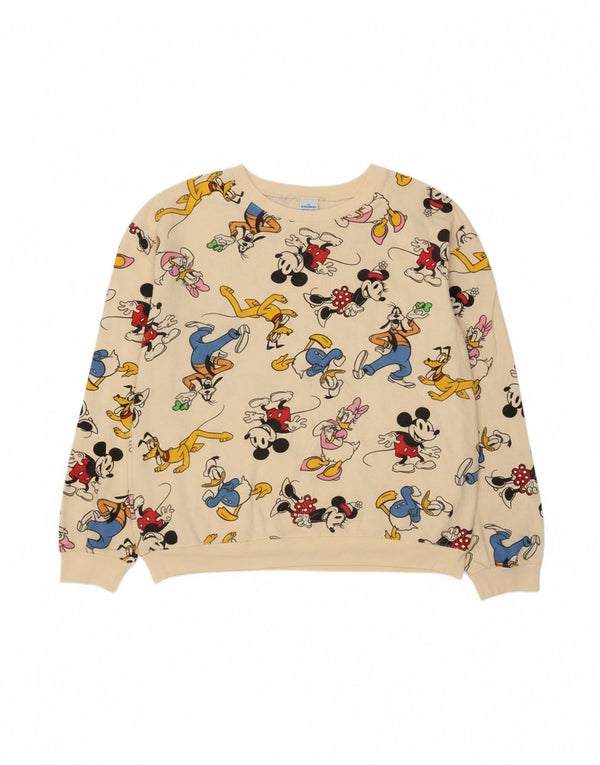 DISNEY Boys Graphic Sweatshirt Jumper 11-12 Years Large Off White Cotton