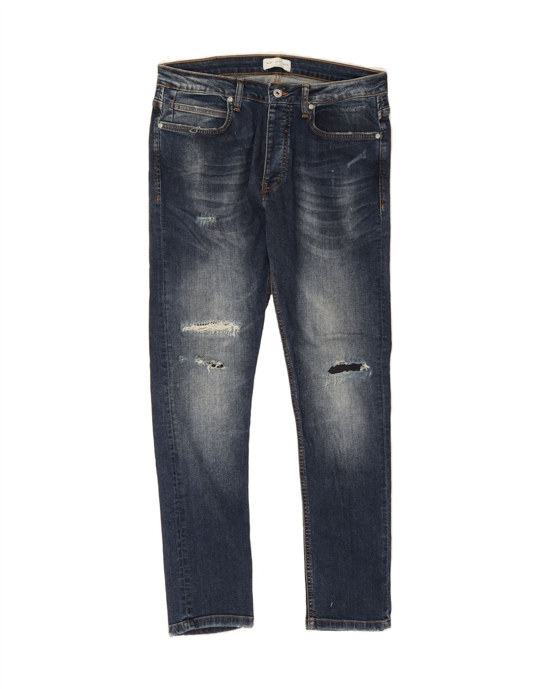 ZARA Mens Distressed Slim Jeans EU 42 Large W32 L31 Navy Blue Vintage Zara and Second-Hand Zara from Messina Hembry 