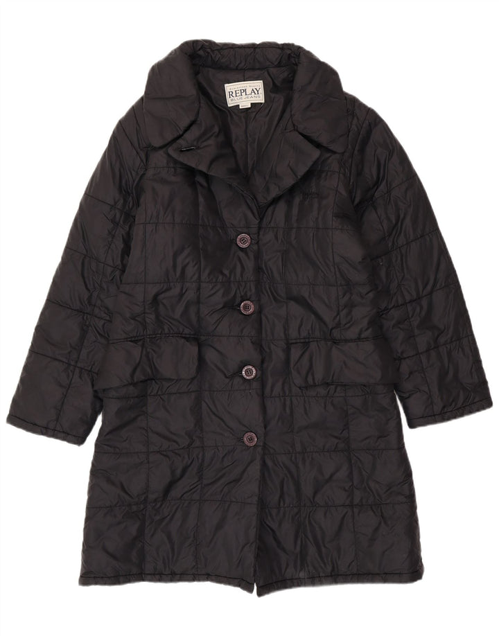 Женское стеганое пальто свободного кроя REPLAY UK 10, маленький черный полиэстер