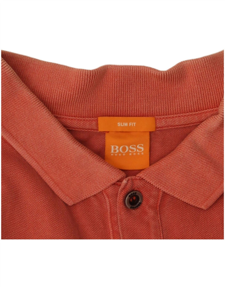Мужская рубашка поло приталенного кроя Hugo Boss, большая оранжевая