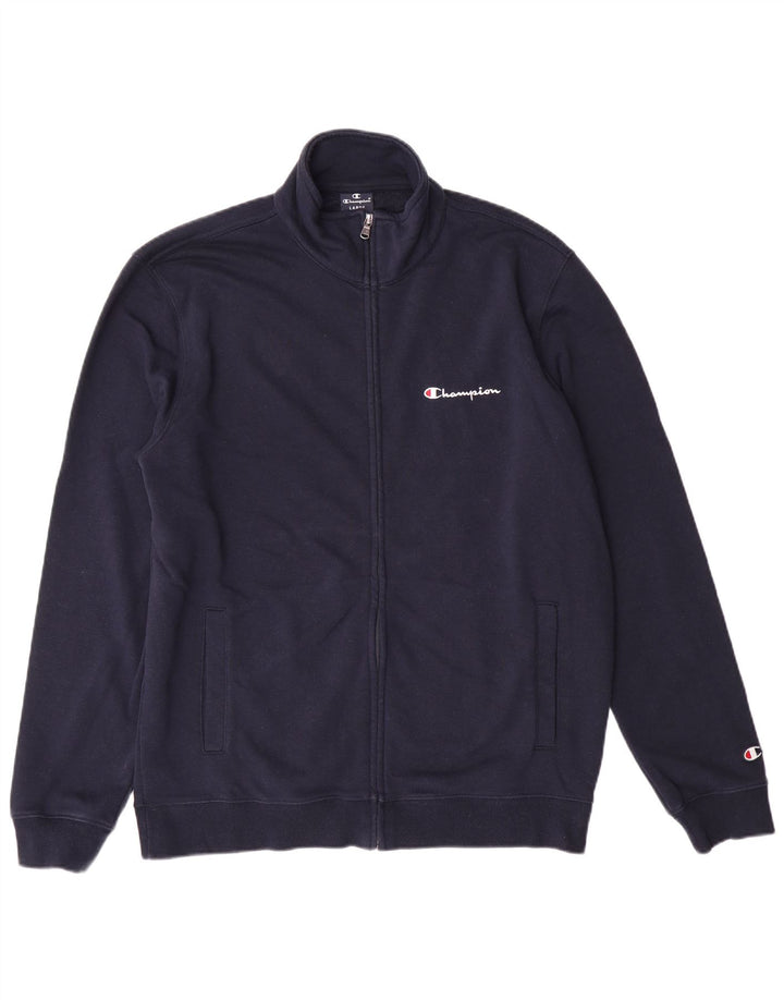 CHAMPION Mens Tracksuit Top Jacket Large Navy Blue Cotton