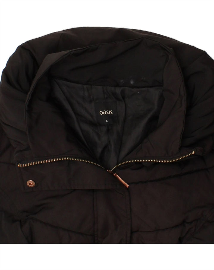 OASIS Womens Hooded Padded Jacket UK 16 Large Black Polyester Vintage Oasis and Second-Hand Oasis from Messina Hembry 