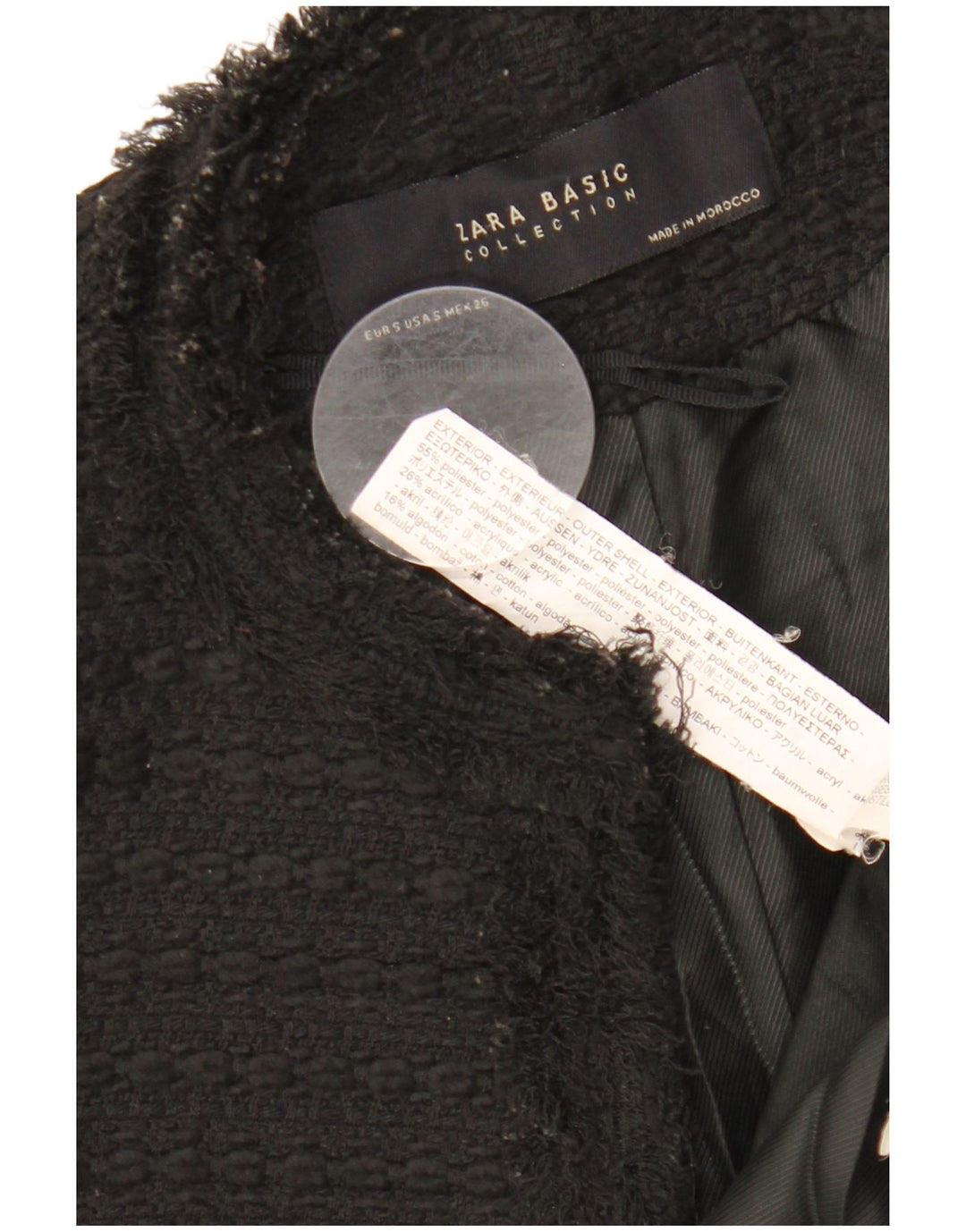 Женский удлиненный открытый пиджак ZARA UK 10, маленький черный полиэстер