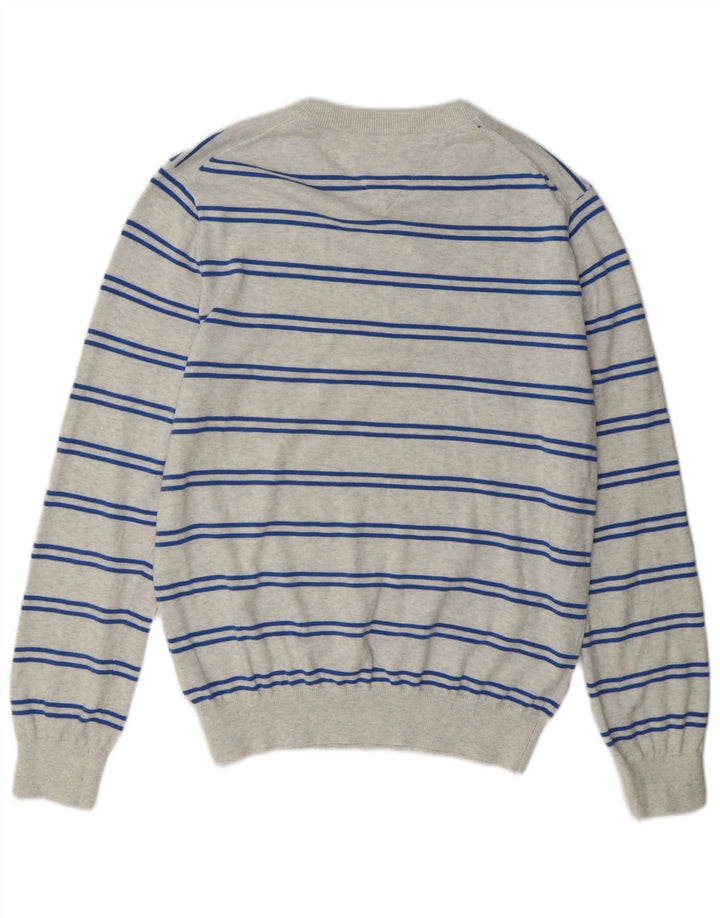 Tommy Hilfiger Мужской джемпер с круглым вырезом, хлопковый свитер среднего серого цвета в полоску