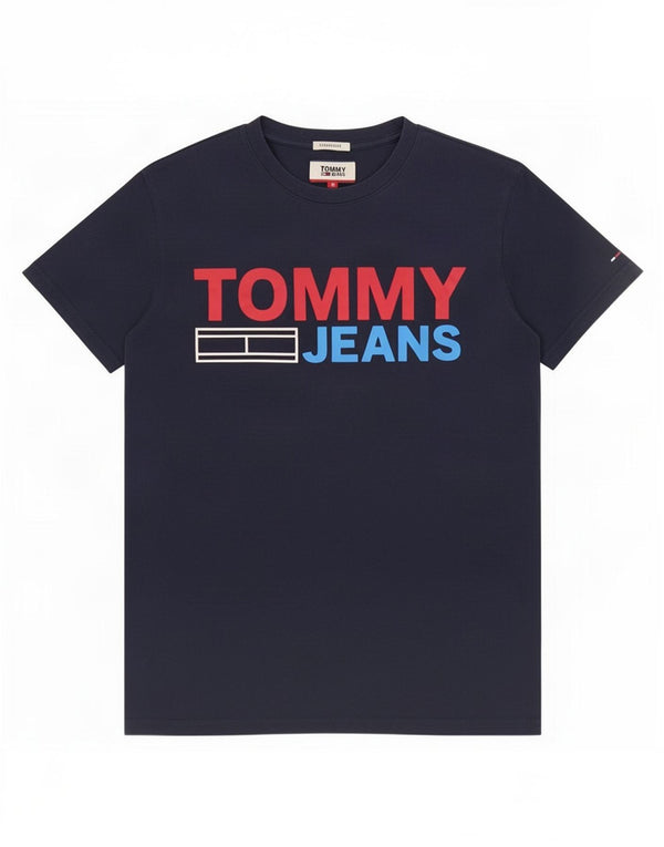 Tommy Hilfiger Мужская футболка обычного кроя с рисунком, маленький темно-синий хлопковый топ