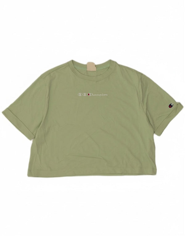 Женская укороченная футболка с рисунком Champion UK 14, хлопковый средний зеленый цвет
