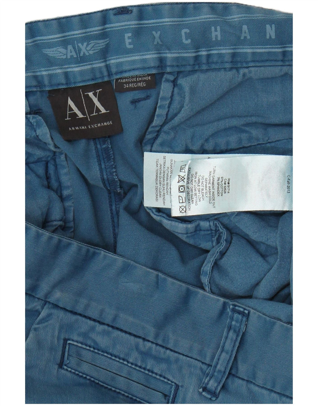 ARMANI EXCHANGE Мужские брюки-чиносы узкого кроя W34 L32 Синие, хлопок