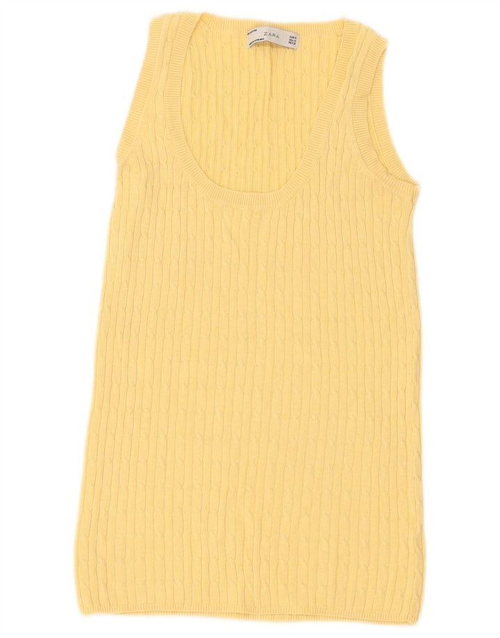 Женская майка без рукавов Zara UK 12, хлопковый средний желтый цвет