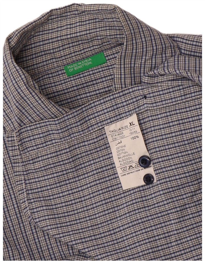 Рубашка Benetton для мальчиков 10–11 лет, XL, синяя, в мелкую клетку, хлопок
