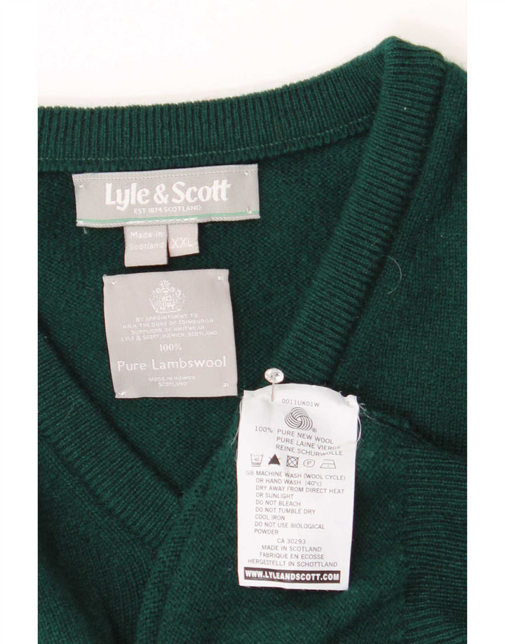 Мужской джемпер с v-образным вырезом Lyle & Scott 2XL, зеленая шерсть