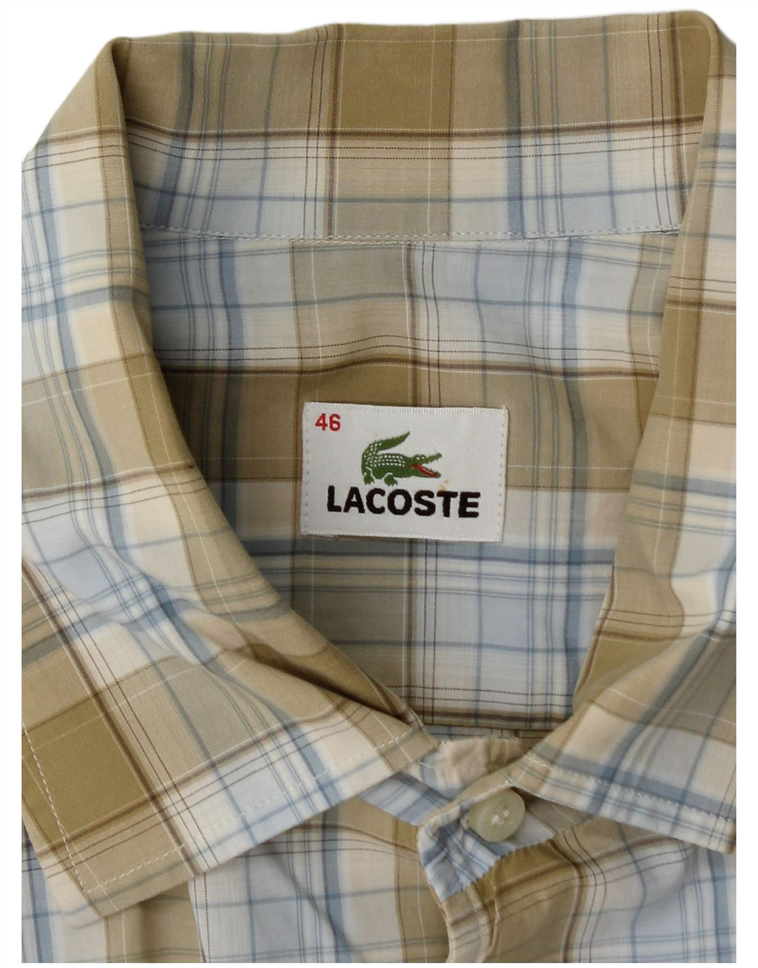 LACOSTE Мужская рубашка с коротким рукавом, размер 46, 2XL, хаки в клетку
