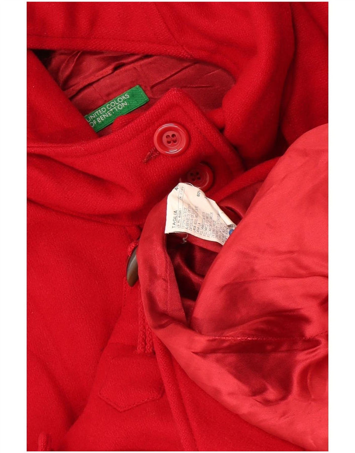 Женский дафлкот с капюшоном Benetton IT 46, большой, красный, шерсть