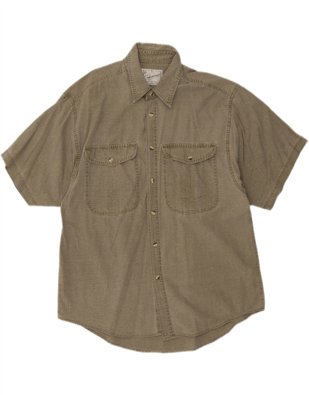CAPRICCIO Mens Short Sleeve Shirt Large Khaki Cotton Vintage Capriccio and Second-Hand Capriccio from Messina Hembry 