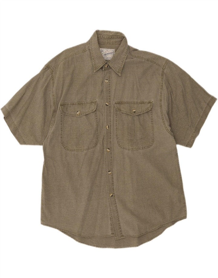 CAPRICCIO Mens Short Sleeve Shirt Large Khaki Cotton Vintage Capriccio and Second-Hand Capriccio from Messina Hembry 