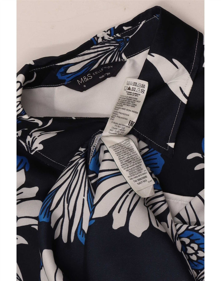 Женская блузка-рубашка оверсайз Marks & Spencer UK 16, большая темно-синяя с цветочным принтом