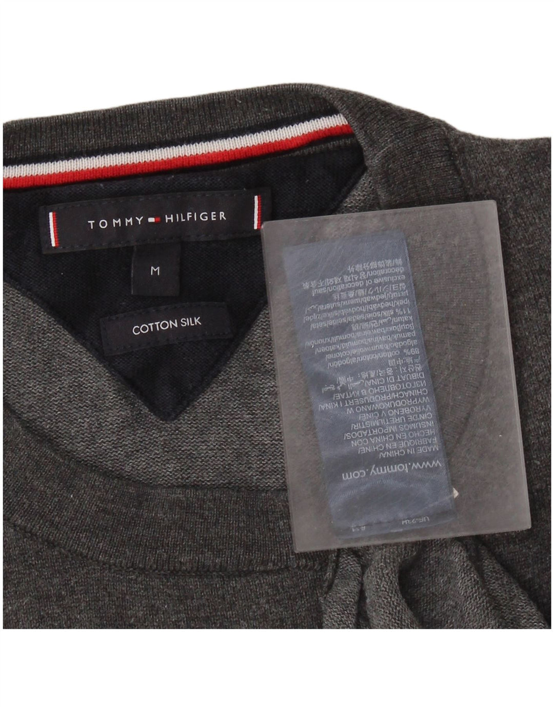 TOMMY HILFIGER Мужской джемпер с круглым вырезом, хлопковый свитер среднего серого цвета