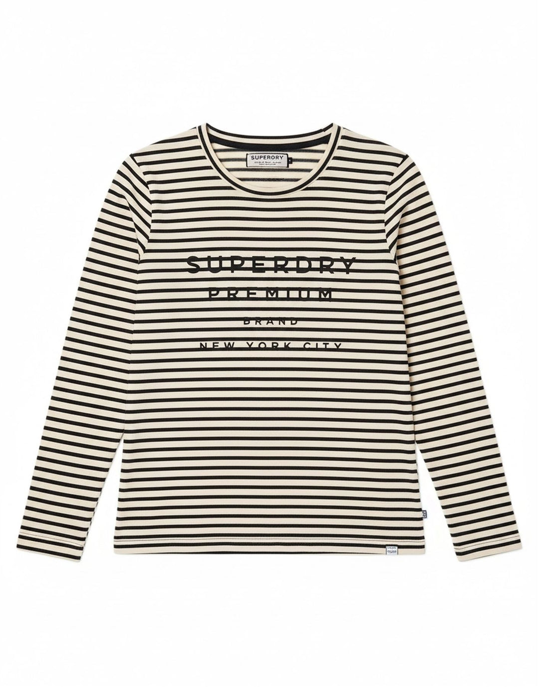 SUPERDRY Womens Graphic Top Long Sleeve UK 10 Small Black Striped Vintage Superdry and Second-Hand Superdry from Messina Hembry 