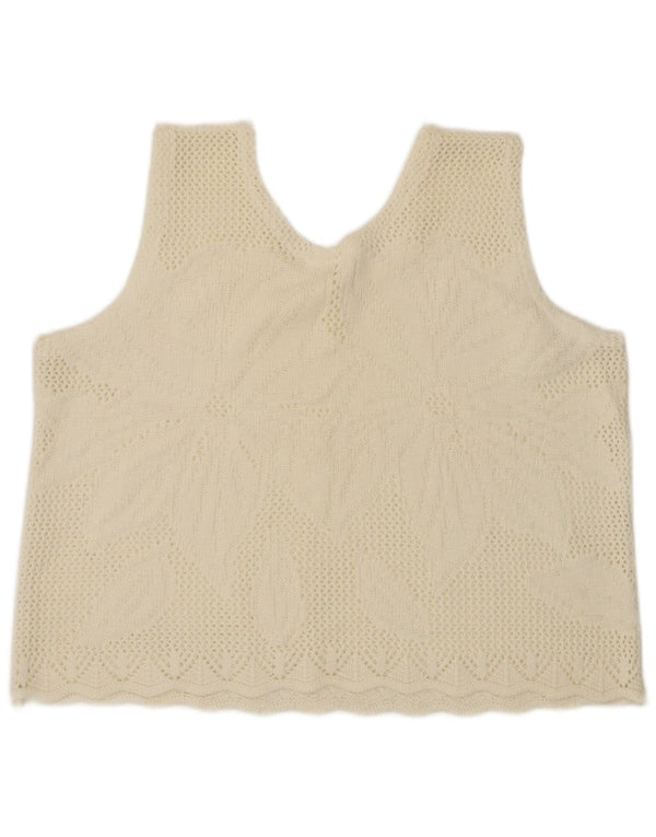 Винтажная женская укороченная майка без рукавов, Великобритания, 16, большой белый с цветочным принтом