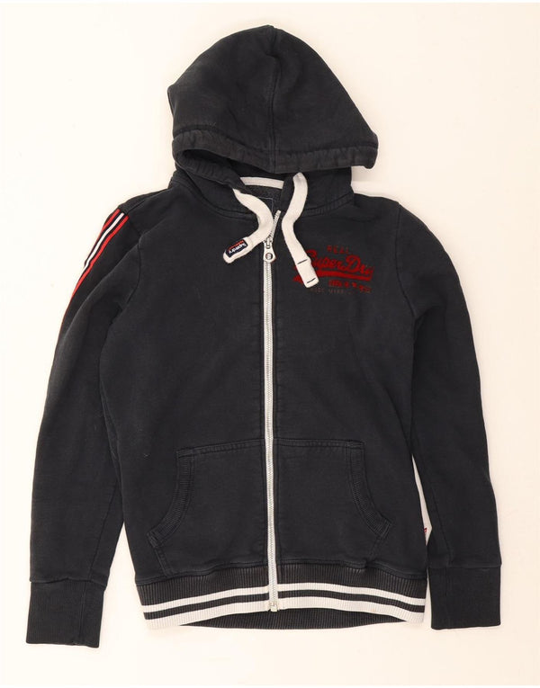 Женский свитер с капюшоном на молнии с графическим рисунком Superdry UK 14, большой темно-синий, хлопок