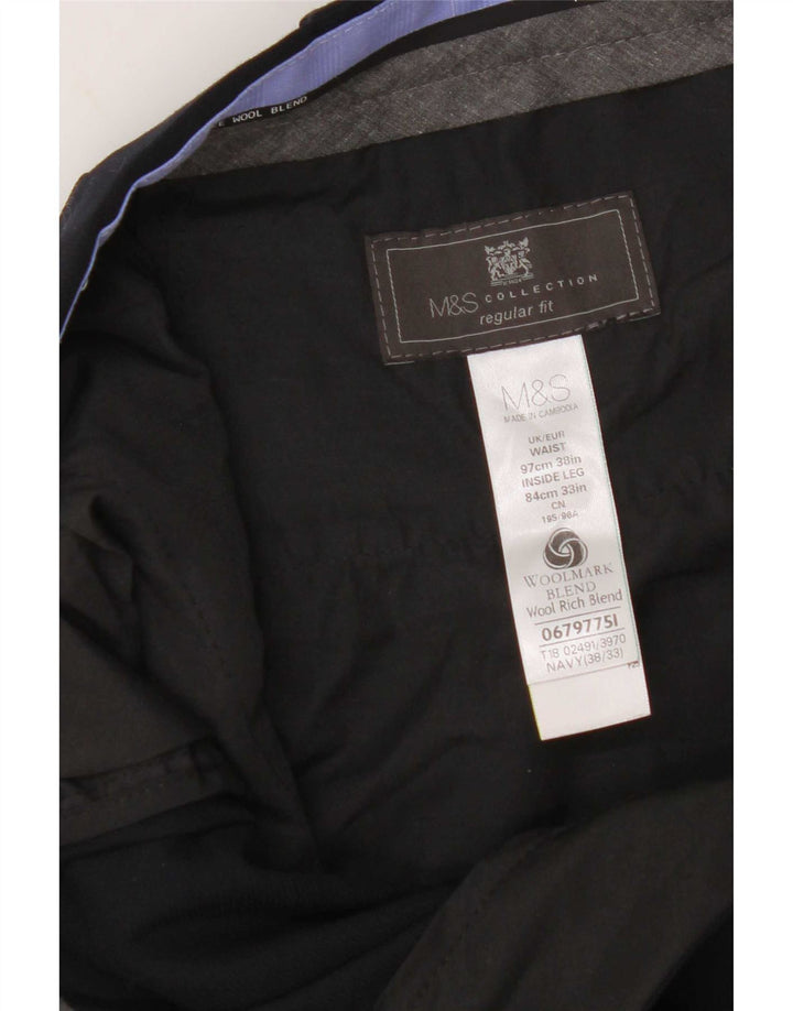 Мужские костюмные брюки классического кроя Marks & Spencer W38 L33 темно-синие из полиэстера