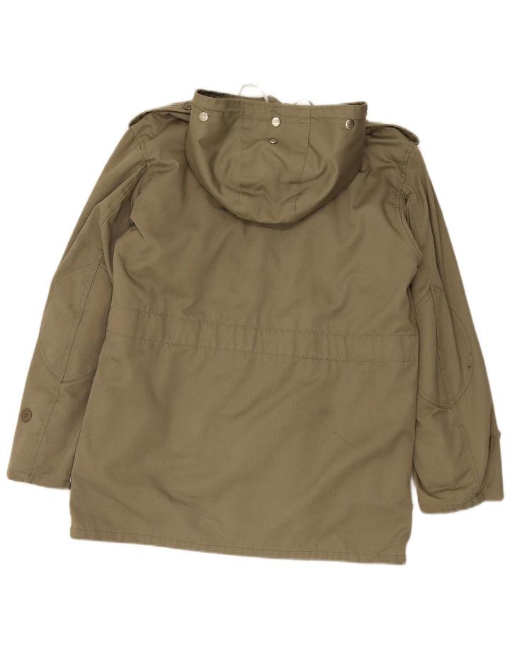 VINTAGE Mens Hooded Military Jacket IT 48 Medium Khaki