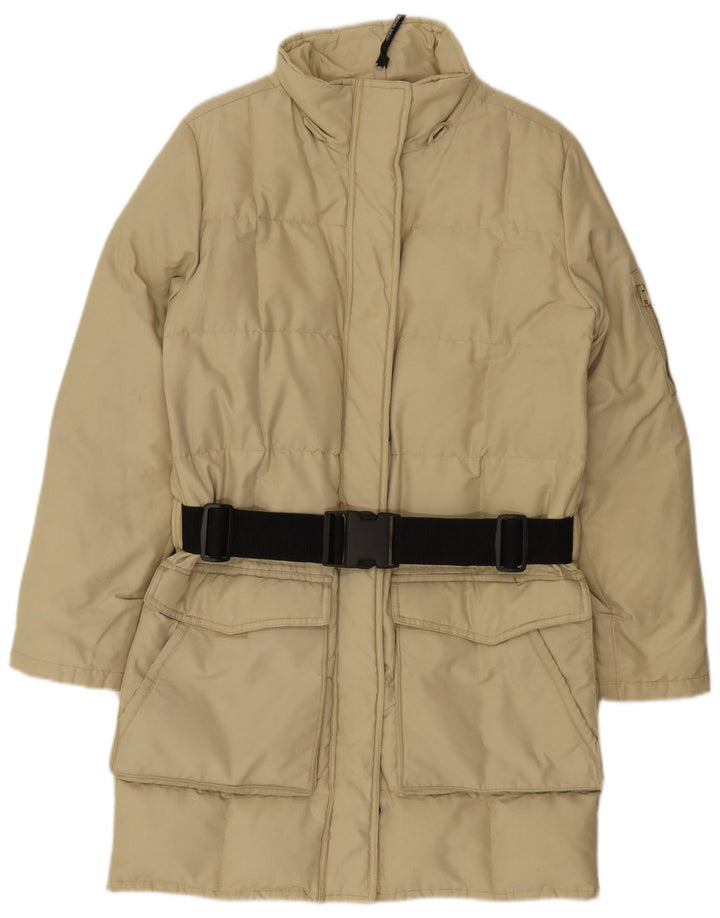 Женское длинное стеганое пальто Woolrich UK 10, маленький размер, бежевый нейлон
