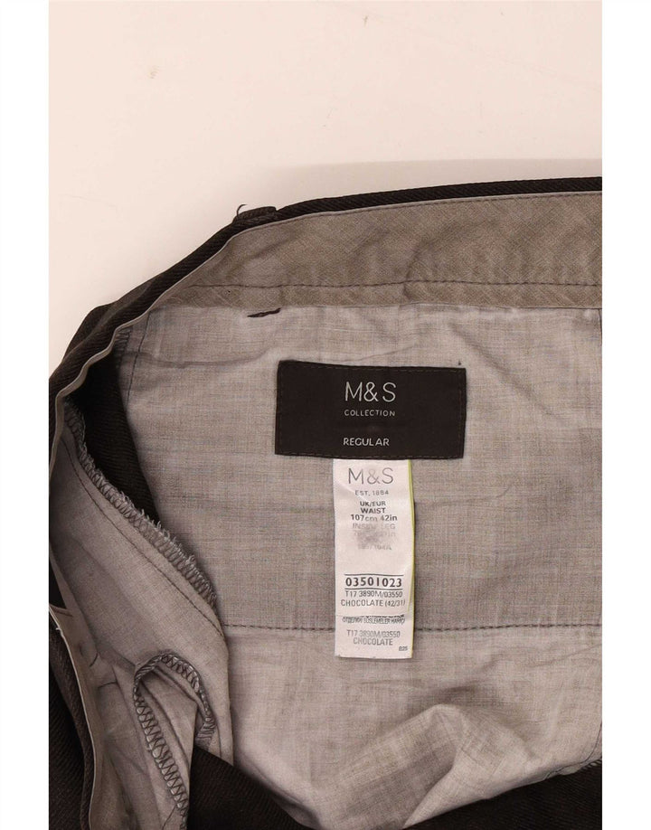 Мужские прямые костюмные брюки Marks & Spencer W42 L29 коричневые из полиэстера