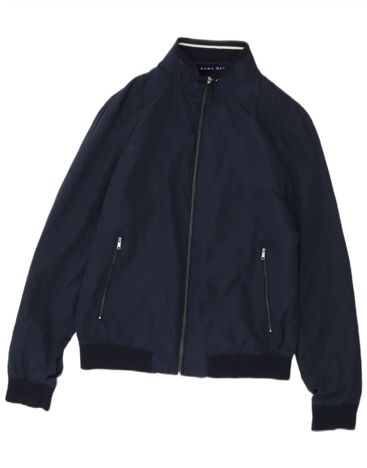 Мужская куртка-бомбер Zara UK 40, большая темно-синяя, полиэстер