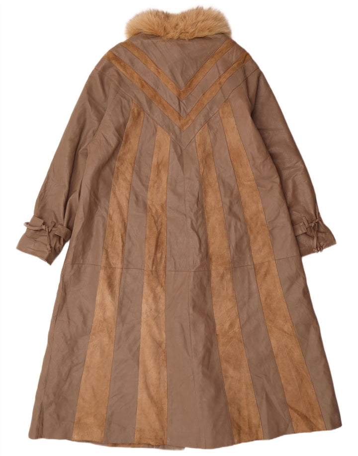 Norma Женское кожаное пальто свободного кроя UK 14 Classic в коричневую полоску среднего размера