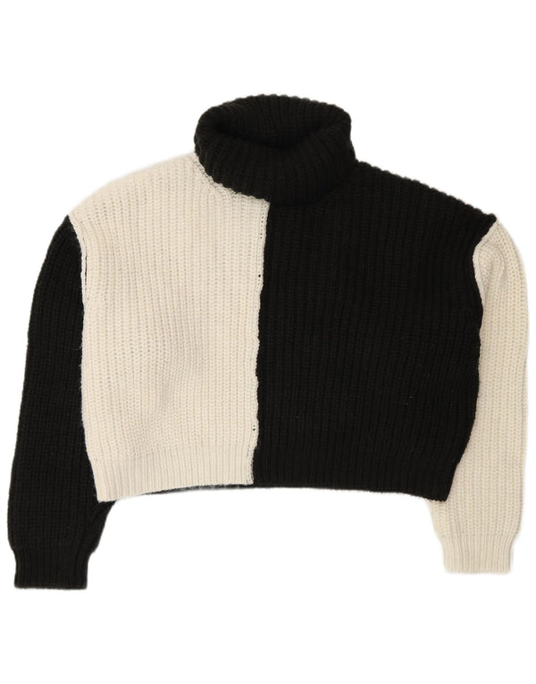 Zara Womens Crop Roll Neck Jumper Sweater UK 14 Medium Black Colourblock