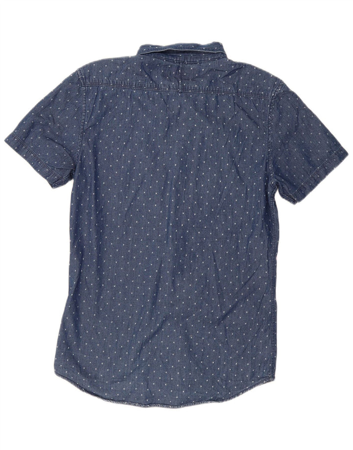 MOSSIMO Мужская джинсовая рубашка с коротким рукавом XS синяя пятнистая