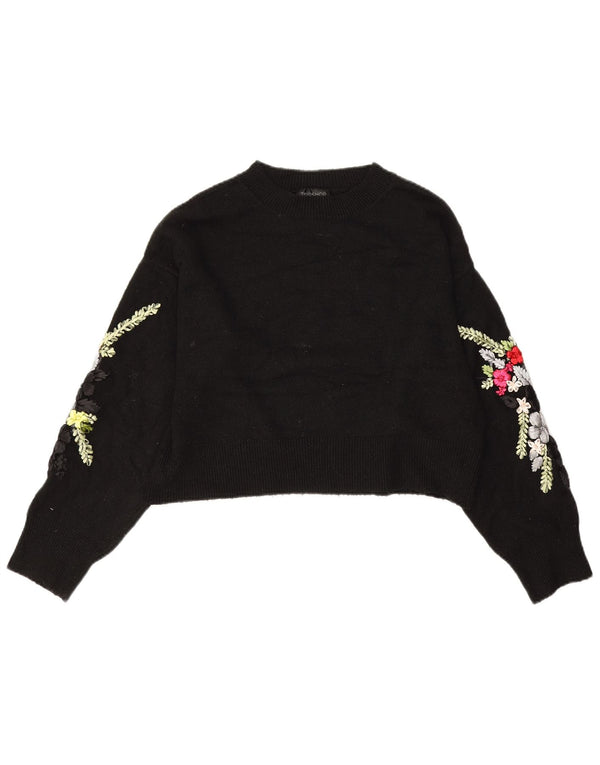 Женский укороченный джемпер с вырезом лодочкой Topshop UK 10, маленький черный с цветочным принтом