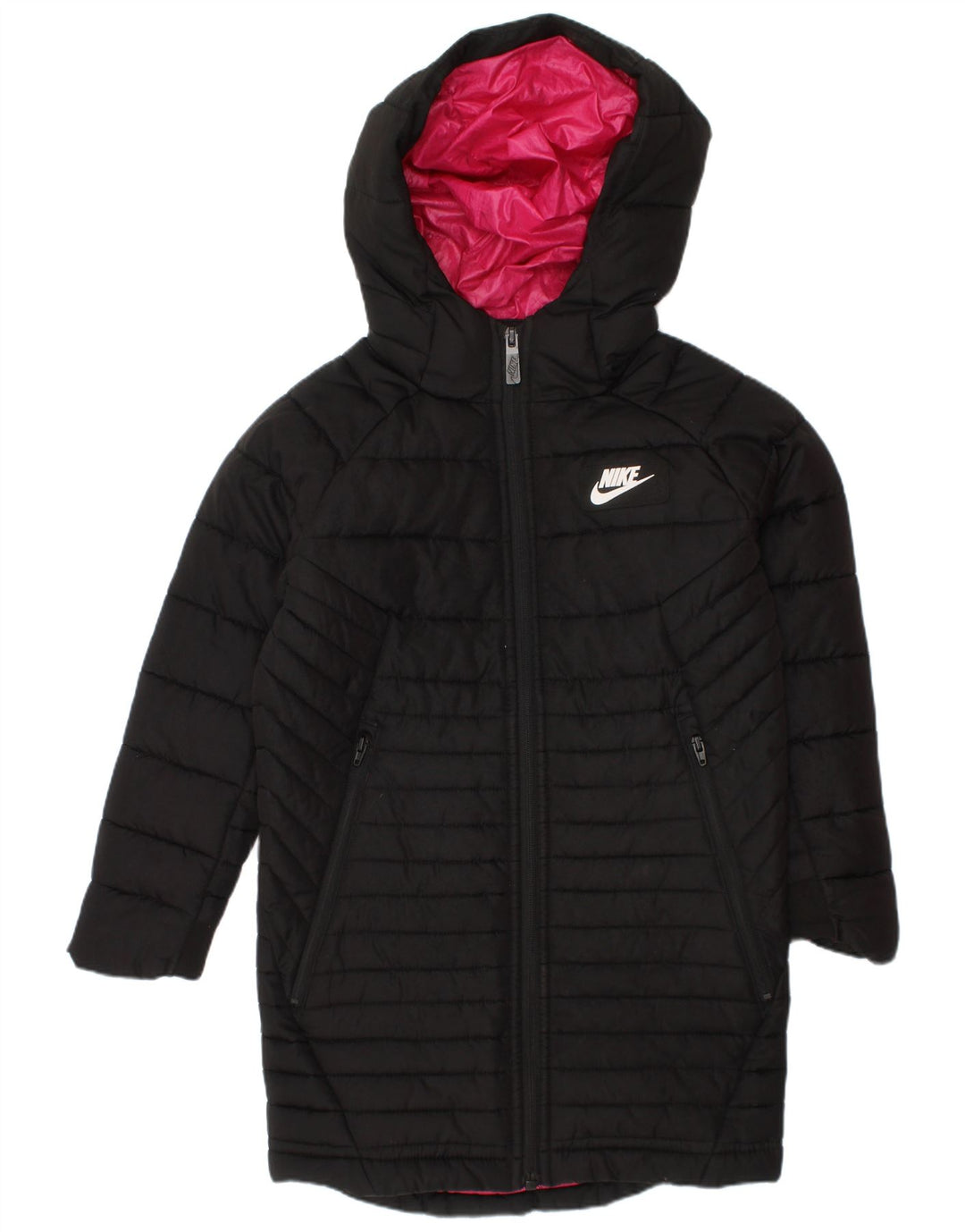 Стеганое пальто с капюшоном Nike для девочек 4–5 лет, маленькое черное, полиэстер