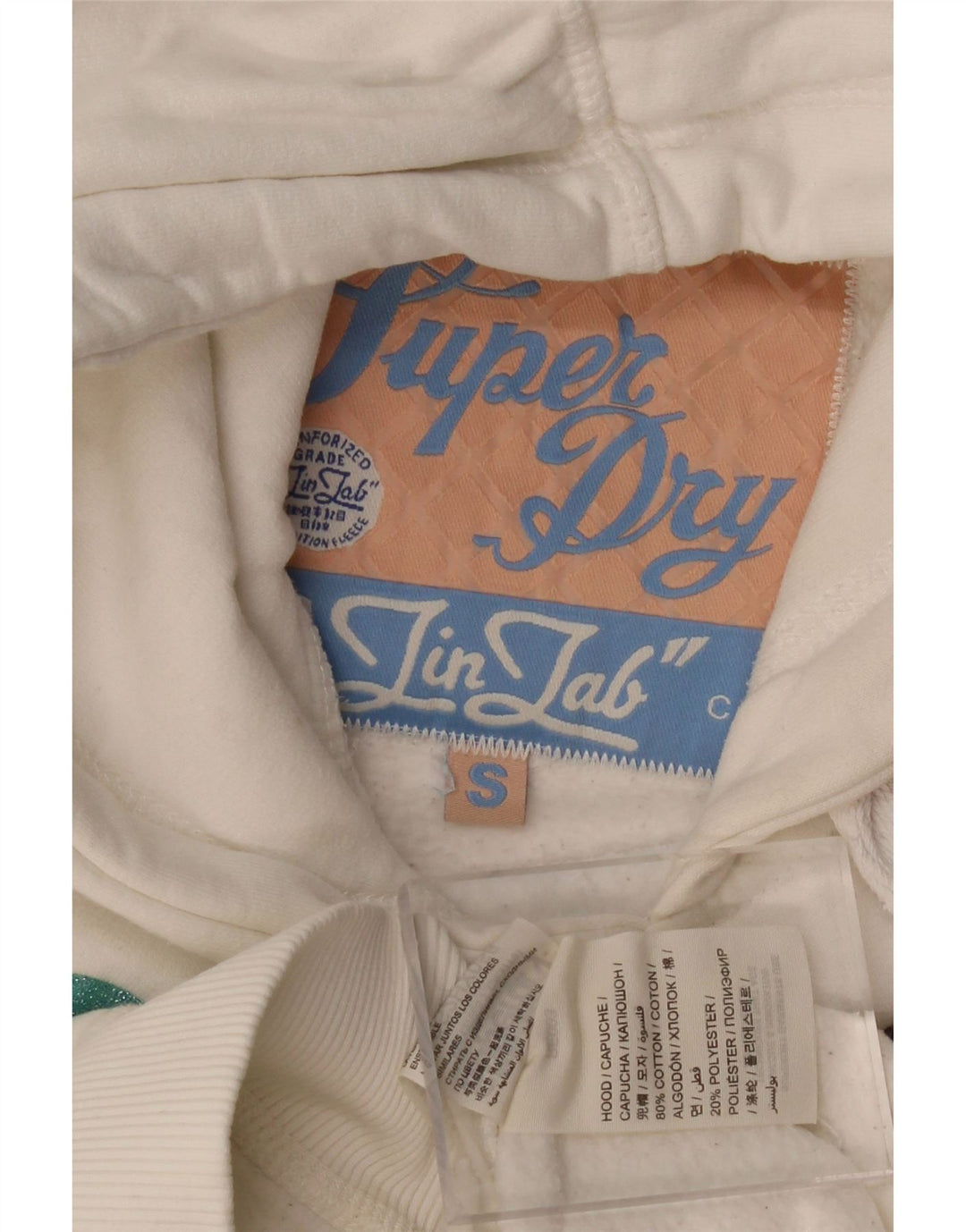 SUPERDRY Женский джемпер с капюшоном с рисунком UK 10, маленький белый хлопок