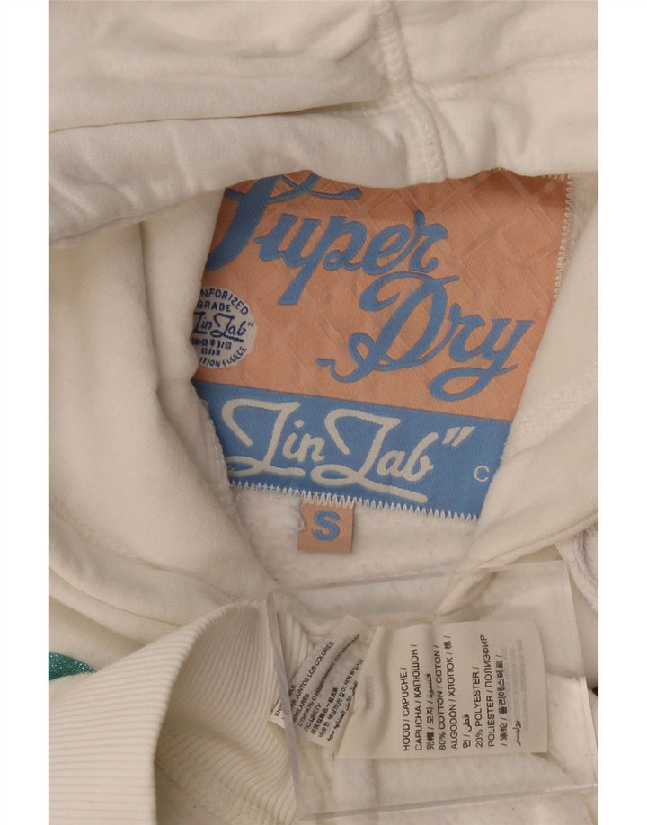 SUPERDRY Женский джемпер с капюшоном с рисунком UK 10, маленький белый хлопок