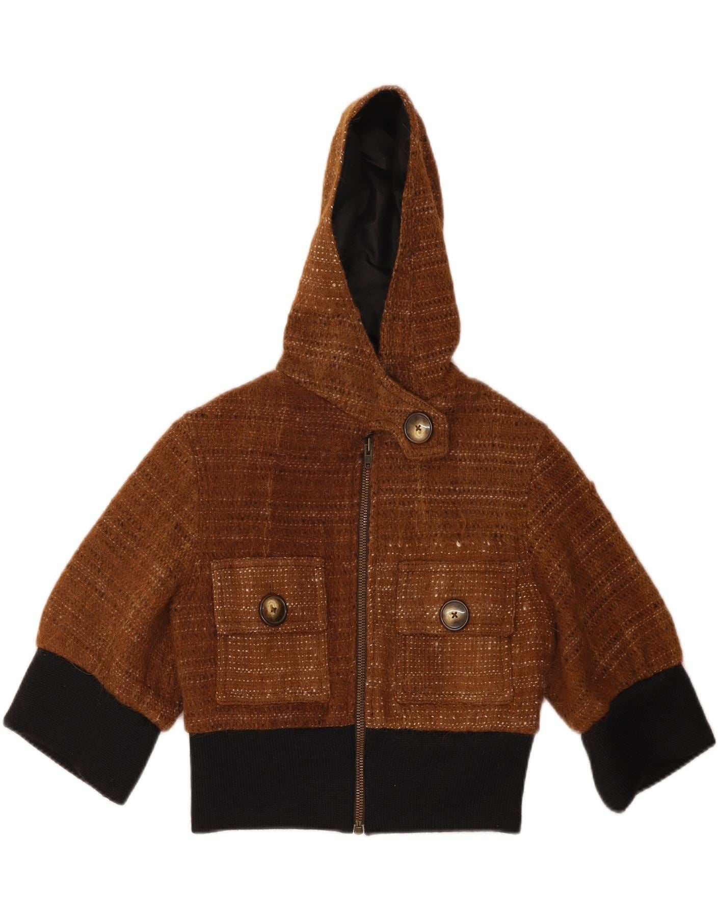 VAN DER STRAETE Womens Crop Bomber Jacket UK 10 Small Brown Colourblock Vintage van der straete and Second-Hand van der straete from Messina Hembry 